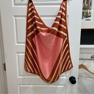 Tori Richard Silk Square Scarf Geometric Lattice Pink Orange